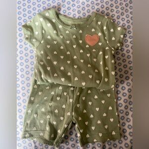 Carter's Cozy Green and White Heart Pajama Set